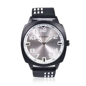 STRADA Watch with White & Black Silicone Ba…